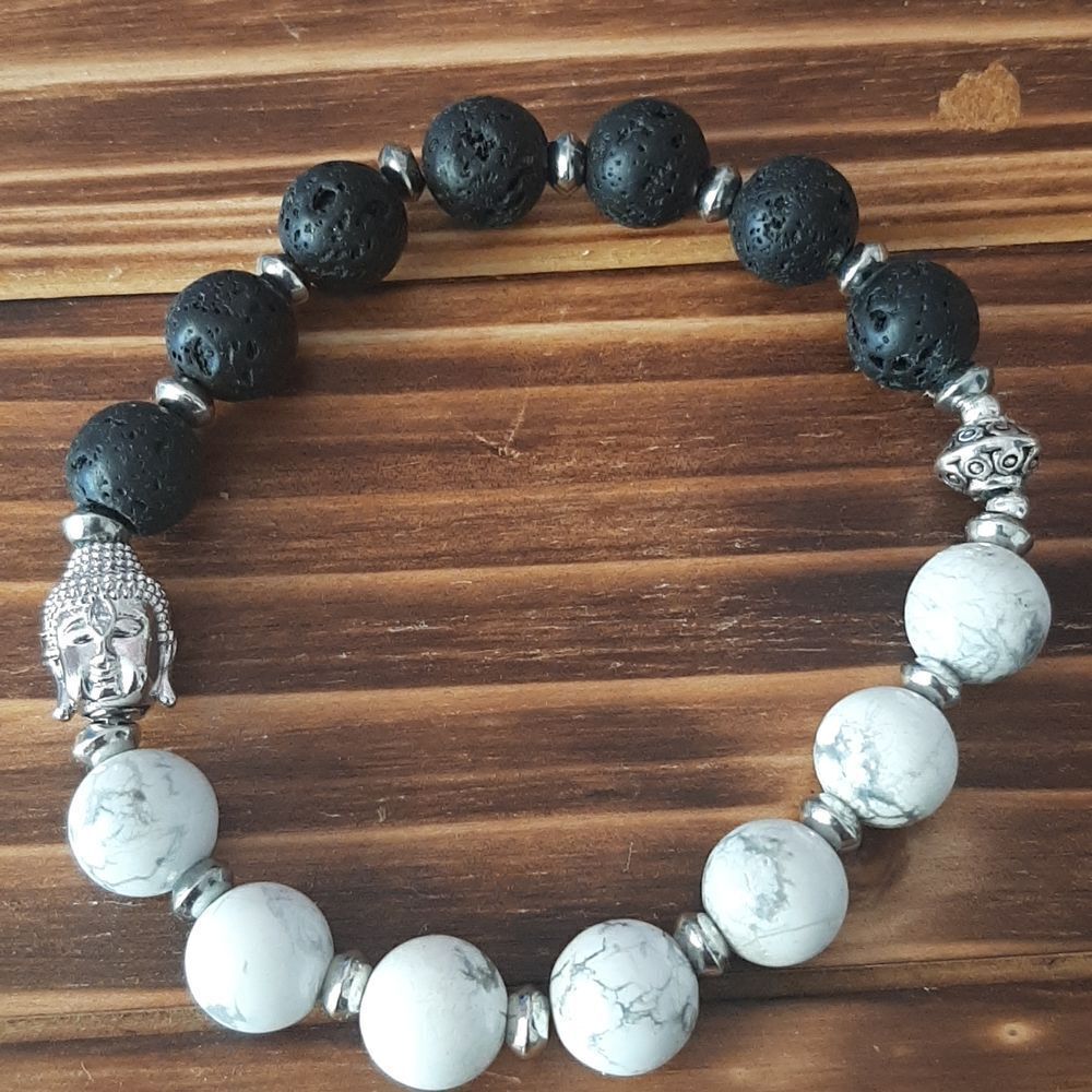 Howlite & Lava Rock Buddha Stretch Bracelet